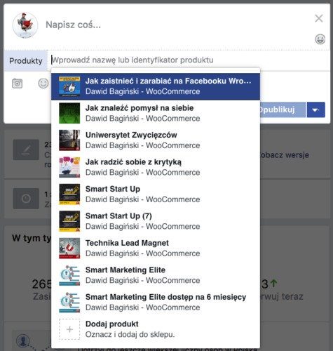 Oznaczanie produktów na Facebooku - instrukcja oznaczania produktów w poście 2