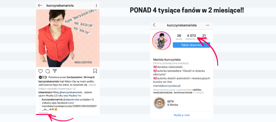 jak prowadzić instagrama firmy - przykład profilu firmowego Marioli Kurczyńskiej