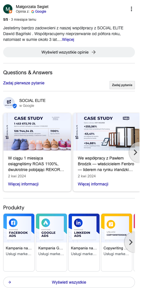wizytówka Google Social Elite